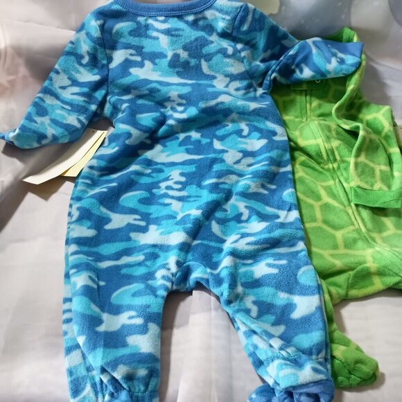 Leveret Lot 4 Fleece Footie Pajamas 6-12M Blue Green Gripper NWT Baby Sleepers - Picture 5 of 12